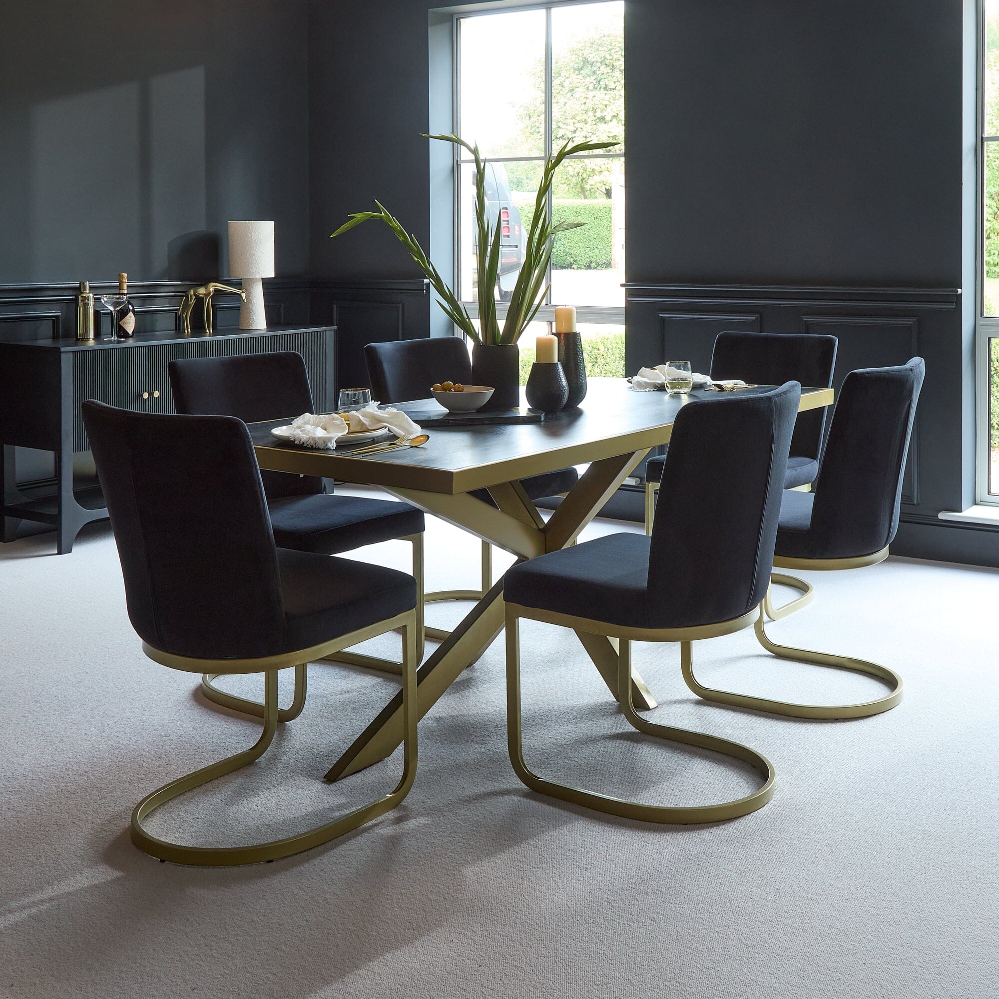 Rayna 6 Seater Black Dining Table Set Black Lola Dining Chairs