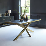 Rayna Black Dining Table Set - 6 Seater - Lola Black Dining Chairs - Gold Metal Legs
