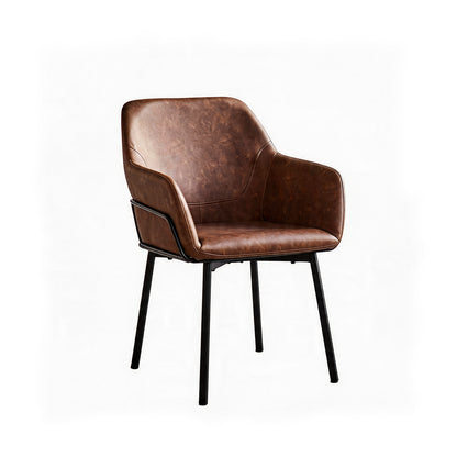 Atlas 160cm Black Marble Veneer Dining Table Set - 6 Seater - Reagan Dining Armchairs - Saddle Brown - Laura James