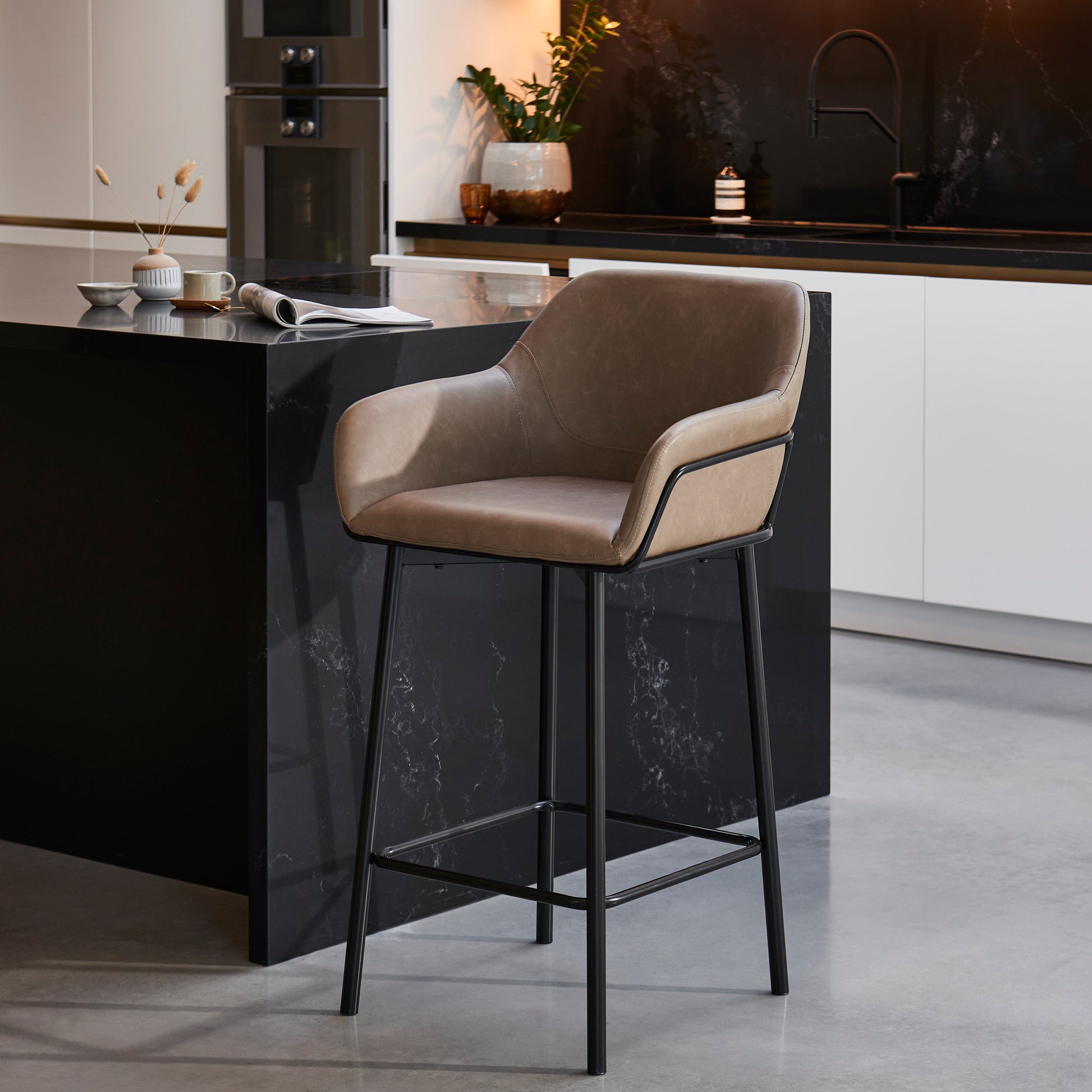 Reagan Almond Brown Bar Stool - Metal Legs - Laura James