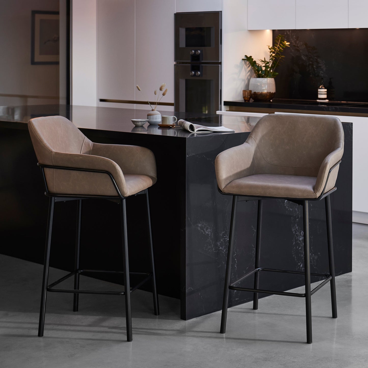 Reagan Almond Brown Bar Stool - Metal Legs - Laura James