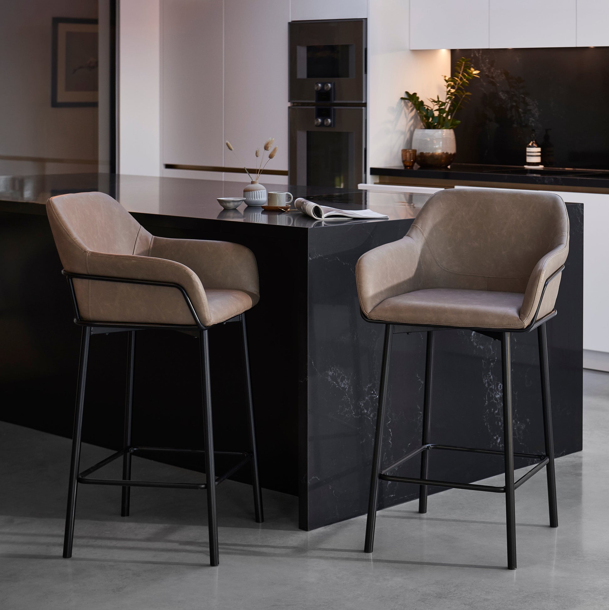 Reagan Almond Brown Bar Stool - Metal Legs - Laura James