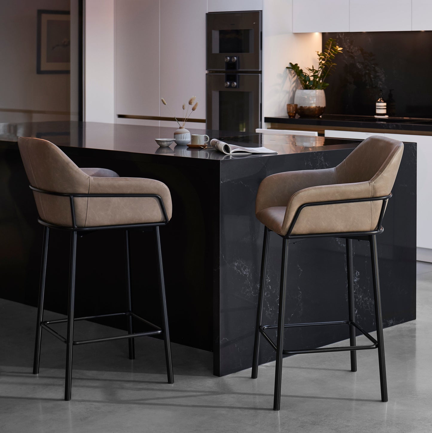 Reagan Almond Brown Bar Stool - Metal Legs - Laura James