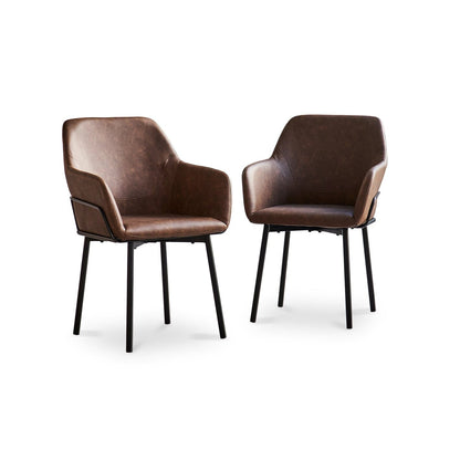 Reagan Vegan Leather Carver Chairs - Set of 2 - Saddle Brown - Laura James 