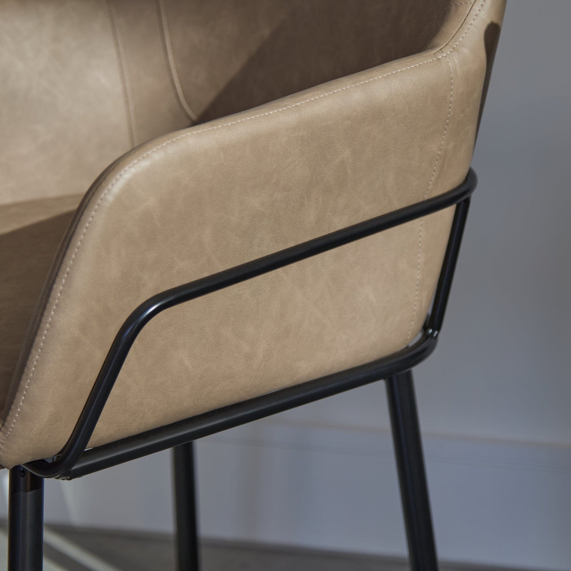 Reagan Vegan Leather Carver Chairs  - Set of 2 - Almond Brown - Laura James