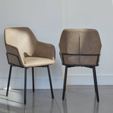 Reagan Vegan Leather Carver Chairs  - Set of 2 - Almond Brown - Laura James