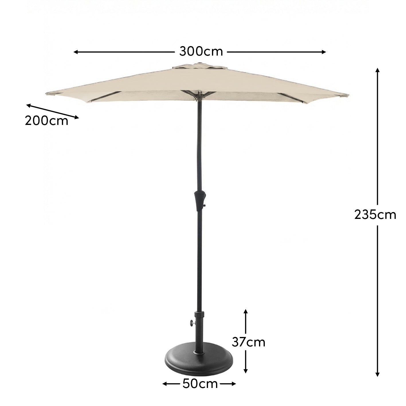 Rectangular 2x3m Cream Parasol with 25kg Parasol Base - Black Concrete - Laura James