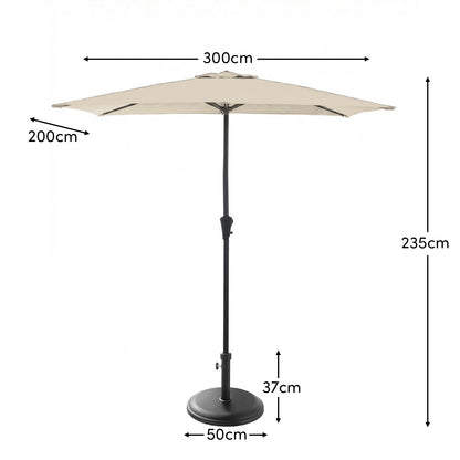 Rectangular 2x3m Cream Parasol with 25kg Parasol Base - Black Concrete - Laura James