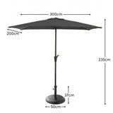 Rectangular 2x3m Grey LED Parasol with 25kg Parasol Base - Black Concrete - Laura James