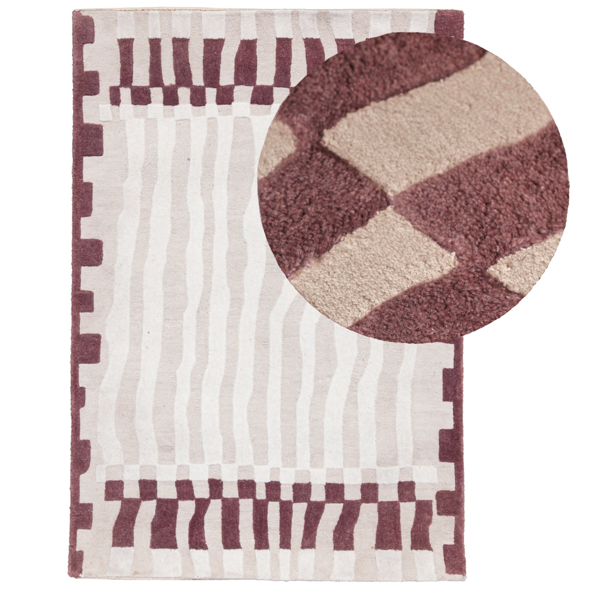 Redburn 160x230cm Wool/ Cotton Rug - Burgundy Red and Natural - Laura James 