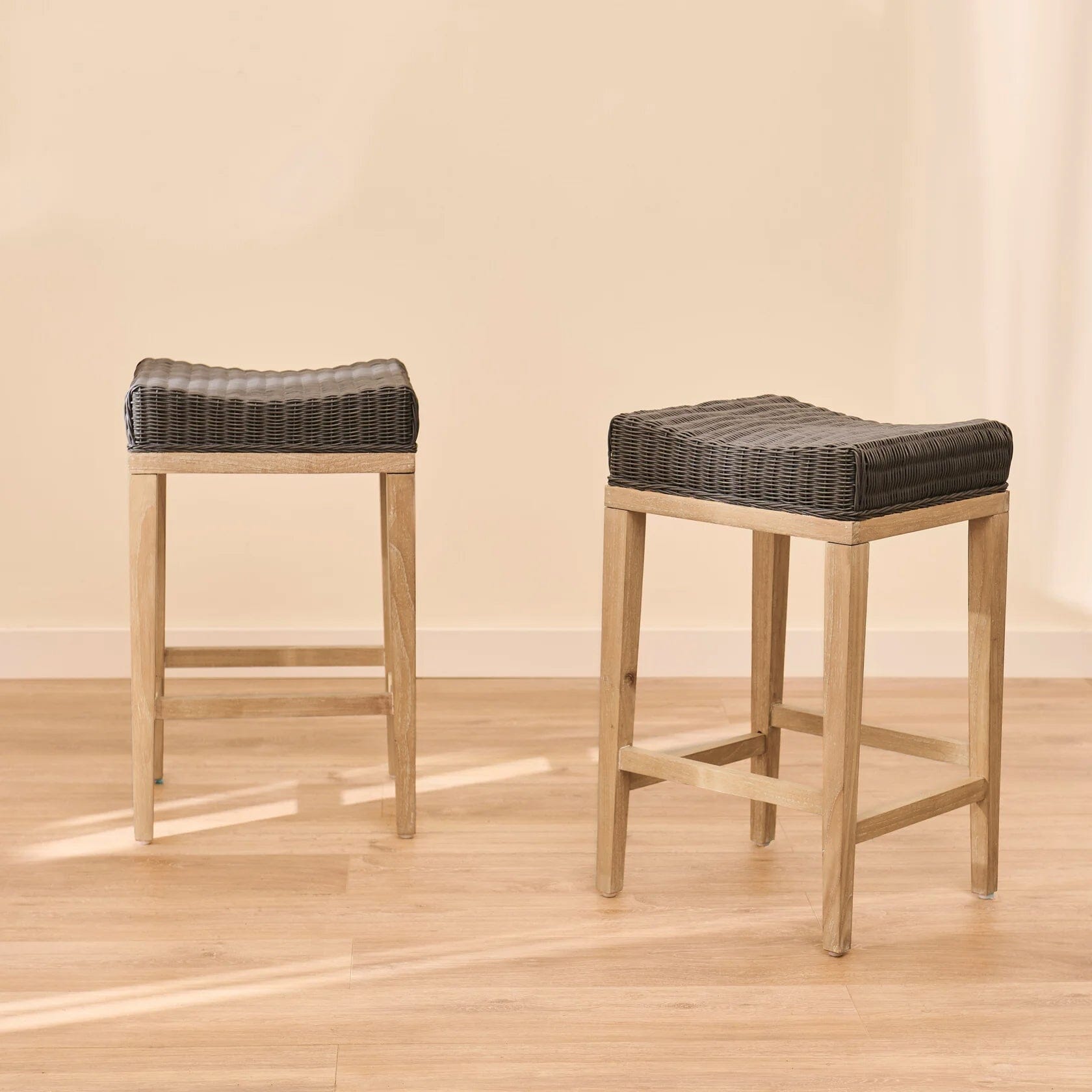 Reid Slate Grey Backless Bar Stools - Set of 2 - Whitewash Mindi Wood Legs - Laura James 