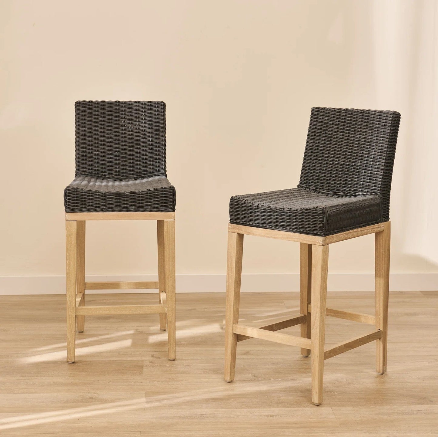 Reid Slate Grey Bar Stools - Set of 2 - Whitewash Mindi Wood Legs - Laura James 
