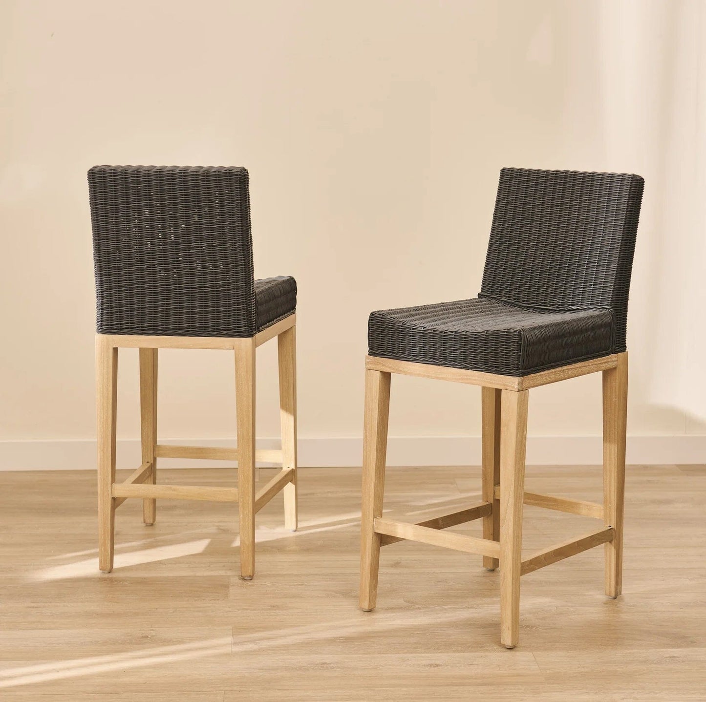 Reid Slate Grey Bar Stools - Set of 2 - Whitewash Mindi Wood Legs - Laura James 
