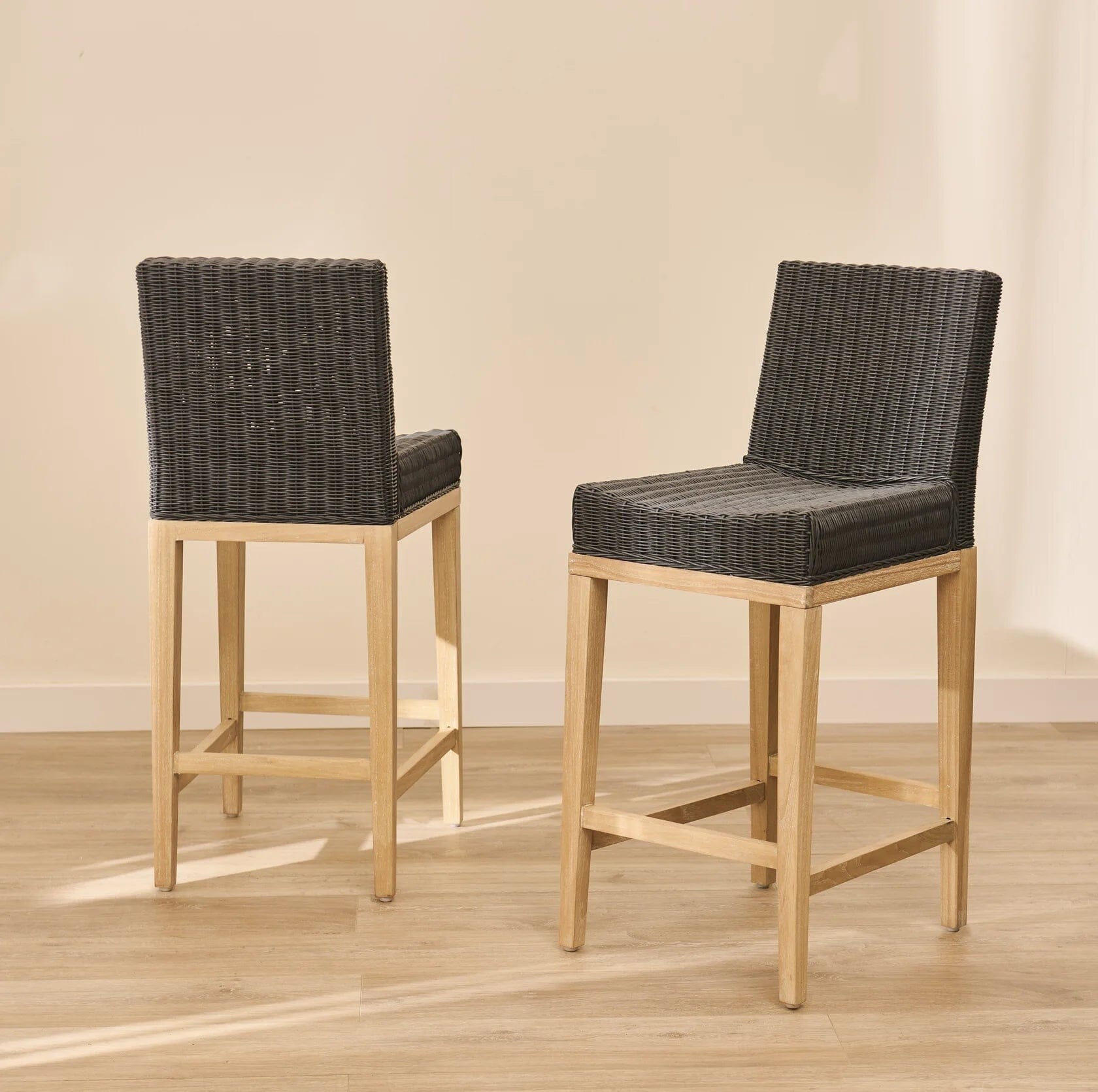 Reid Slate Grey Bar Stools - Set of 2 - Whitewash Mindi Wood Legs - Laura James 