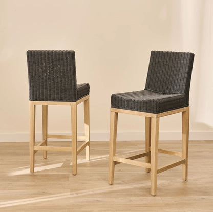 Reid Slate Grey Bar Stools - Set of 2 - Whitewash Mindi Wood Legs - Laura James 