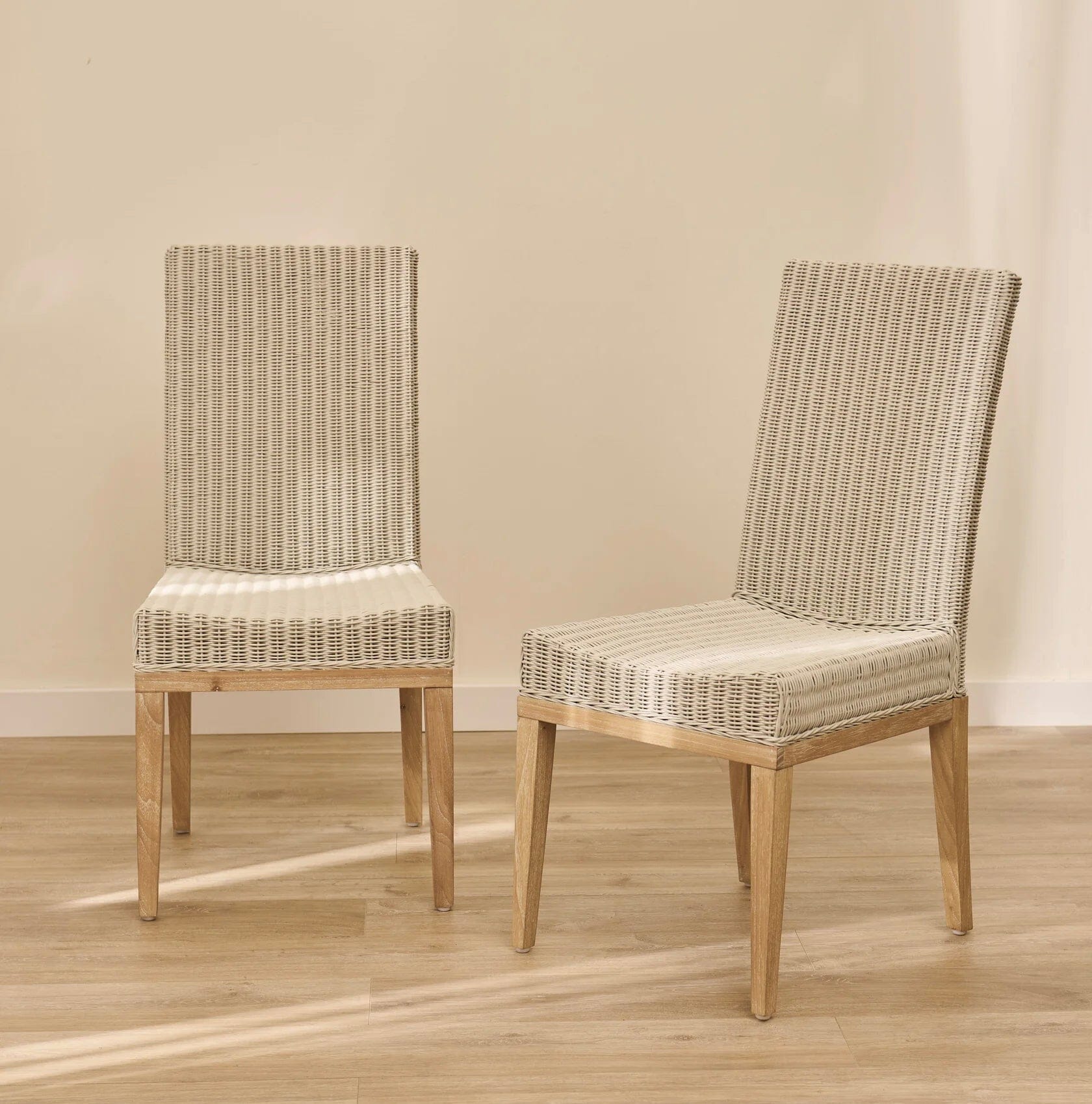 Reid Linen Grey Dining Chairs - Set of 2 - Whitewash Mindi Wood Legs - Laura James 