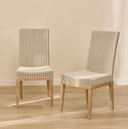 Reid Linen Grey Dining Chairs - Set of 2 - Whitewash Mindi Wood Legs - Laura James 