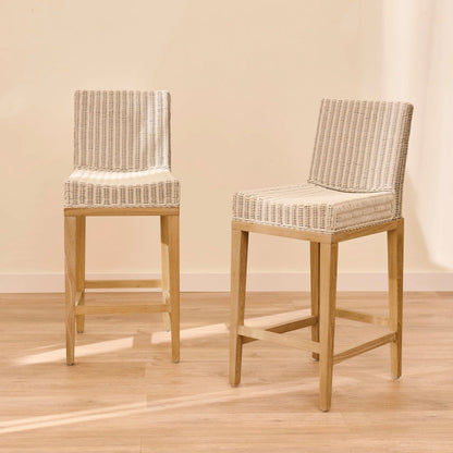 Reid Linen Grey Bar Stools - Set of 2 - Whitewash Mindi Wood Legs