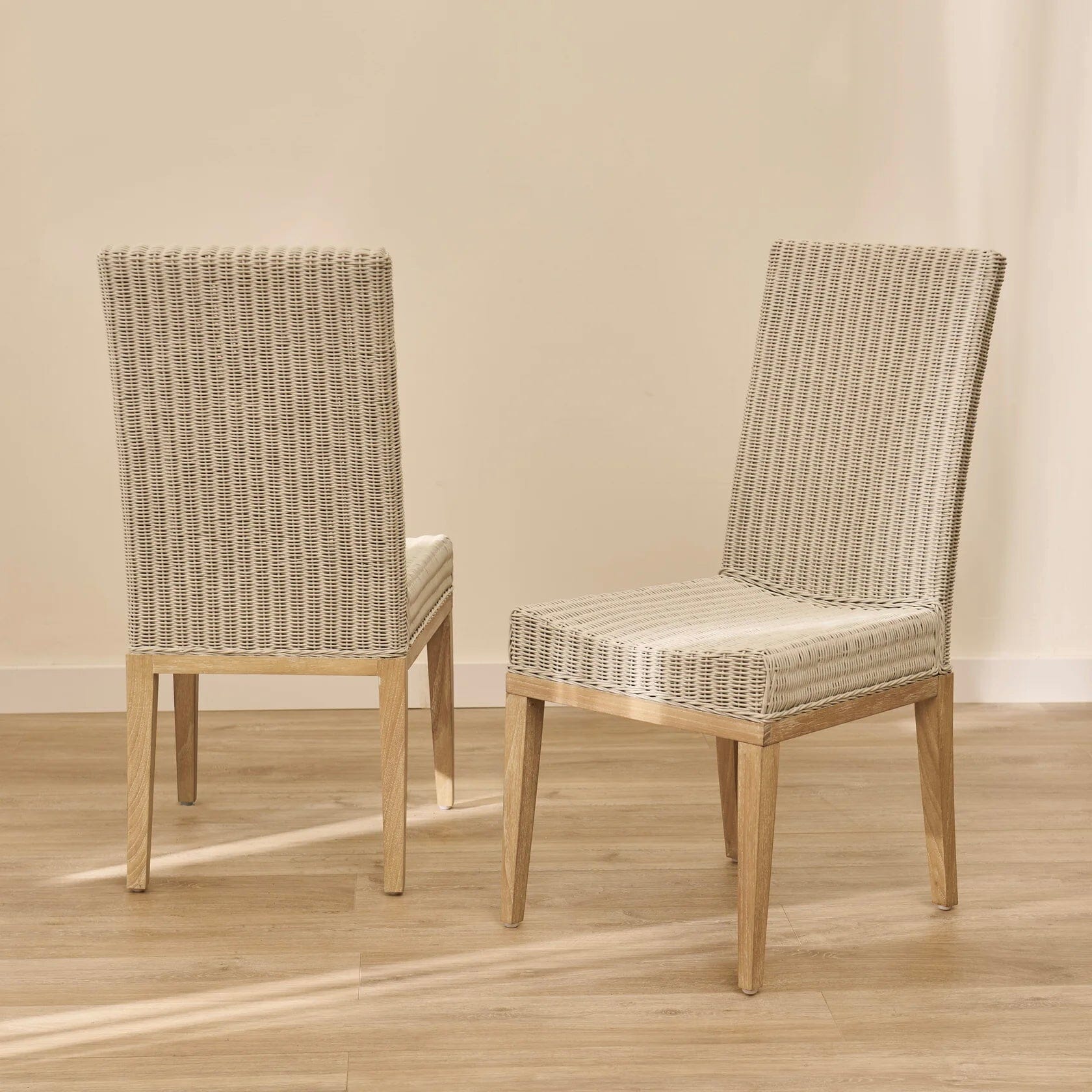 Reid Linen Grey Dining Chairs - Set of 2 - Whitewash Mindi Wood Legs - Laura James 