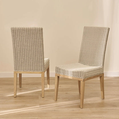 Reid Linen Grey Dining Chairs - Set of 2 - Whitewash Mindi Wood Legs - Laura James 