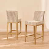 Reid Linen Grey Bar Stools - Set of 2 - Whitewash Mindi Wood Legs