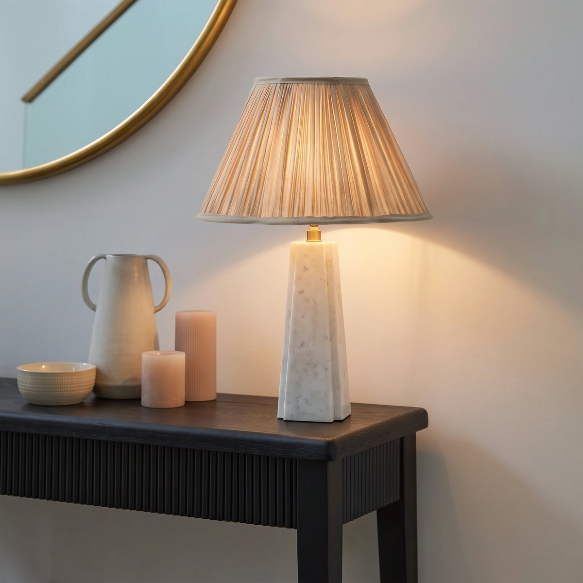 Reine 35.5cm Marble Table Lamp Base - White Marble - Laura James 