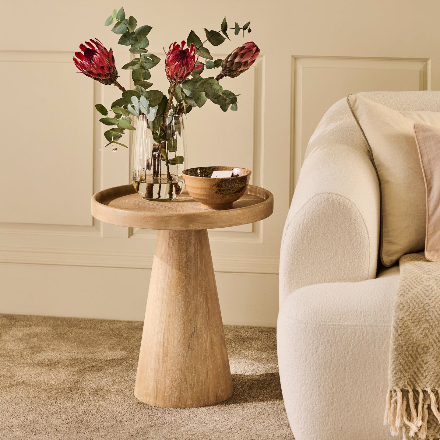 Rhiannon 45cm Round Side Table - Whitewash Oak - Laura James