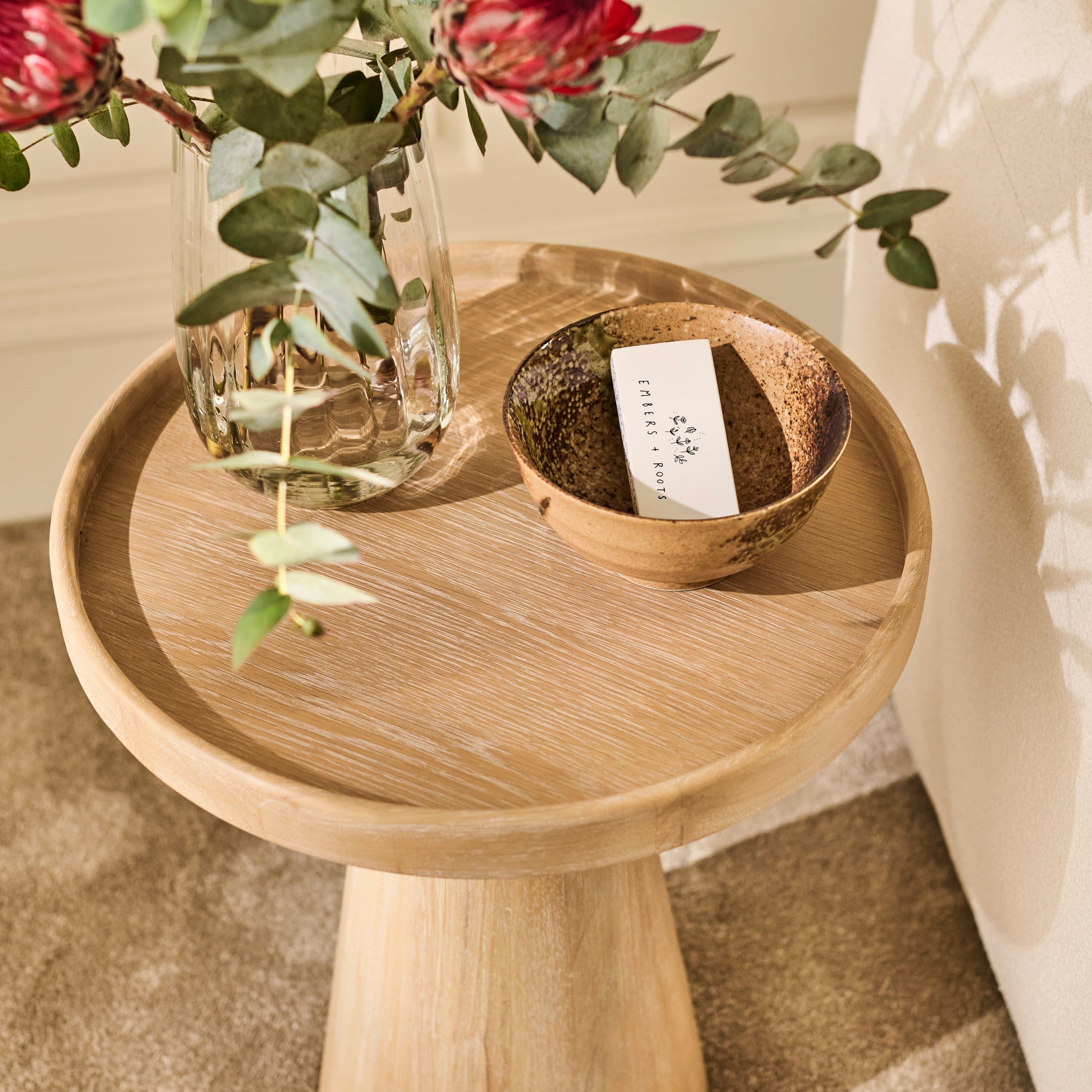 Rhiannon 45cm Round Side Table - Whitewash Oak - Laura James