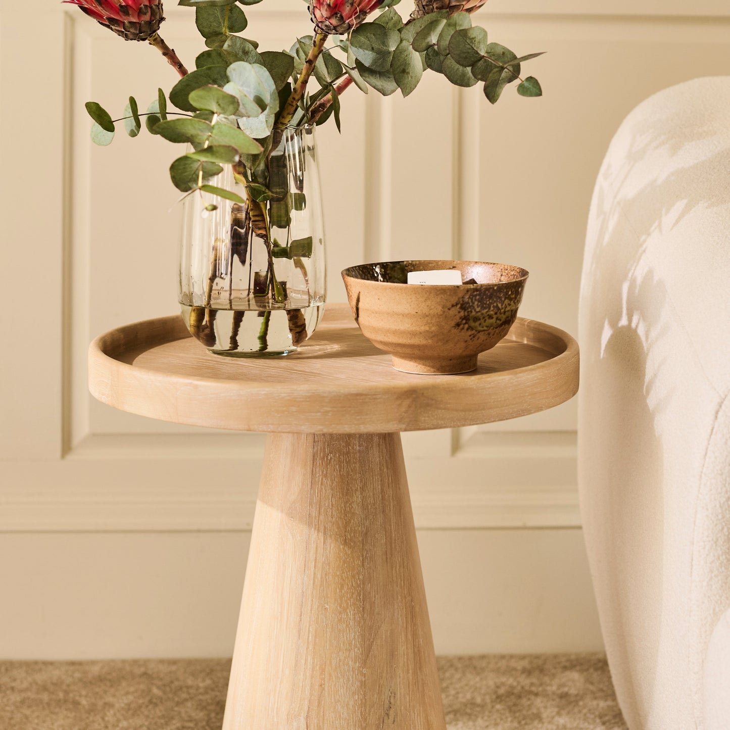 Rhiannon 45cm Round Side Table - Whitewash Oak - Laura James