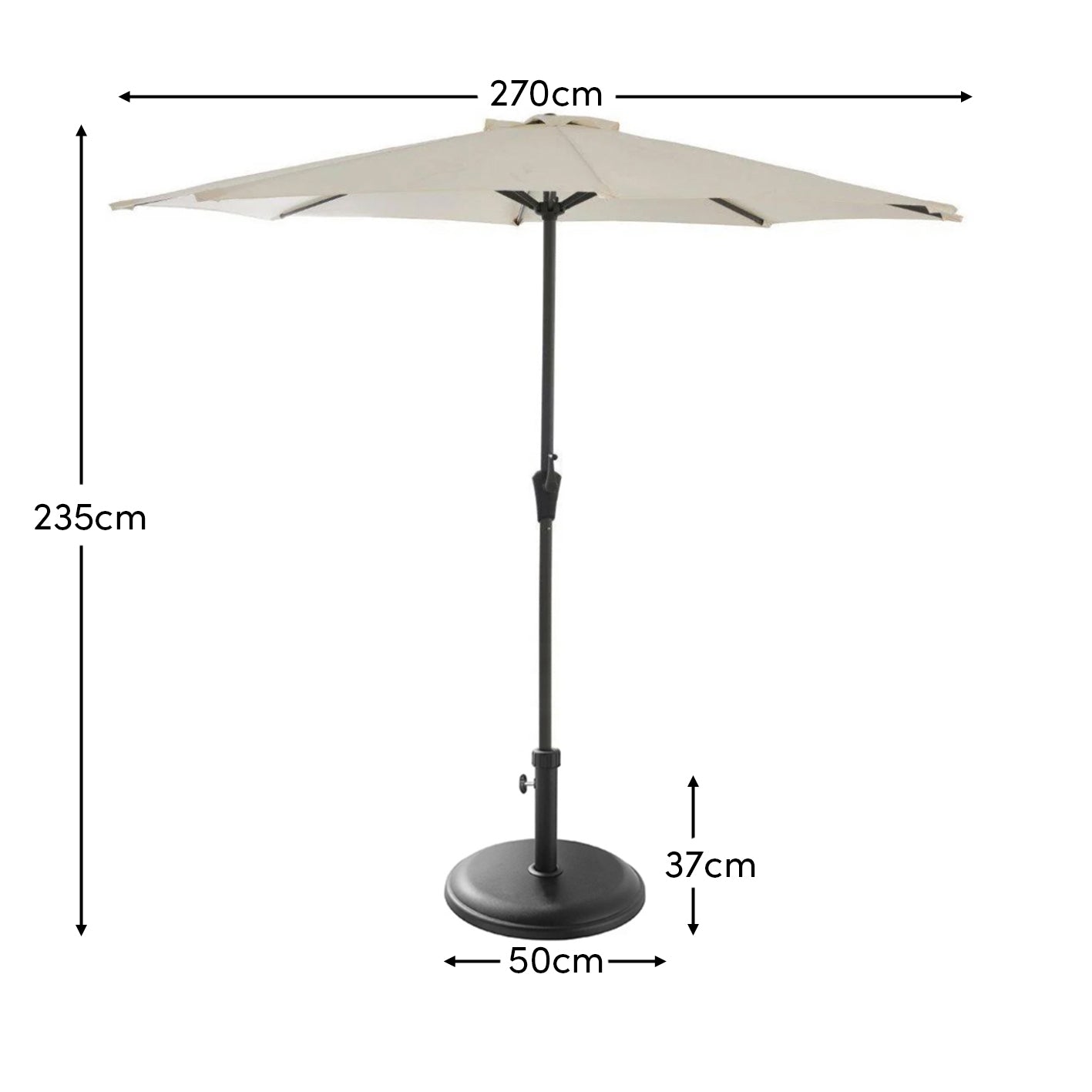 Round 2.7m Cream LED Parasol with 25kg Parasol Base - Black Concrete - Laura James
