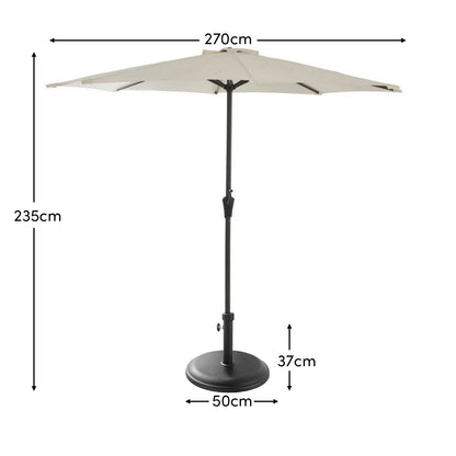 Round 2.7m Cream LED Parasol with 25kg Parasol Base - Black Concrete - Laura James