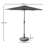 Round 2.7m Grey Parasol with 25kg Parasol Base with a Border - Grey Concrete - Laura James