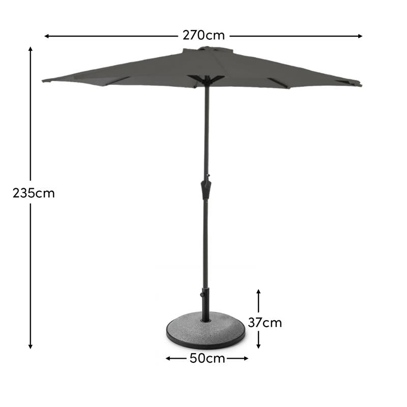 Round 2.7m Grey Parasol with 25kg Parasol Base with a Border - Grey Concrete - Laura James