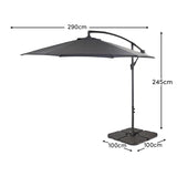 Round 2.9m Grey Lean-Over Parasol with 80kg Quartered Parasol Base - Laura James