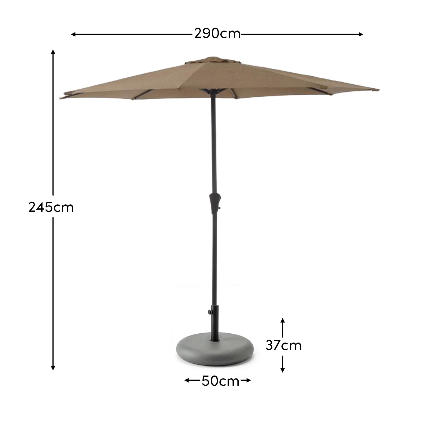Round 3m Cappuccino Parasol with 25kg Parasol Base - Grey Concrete - Laura James