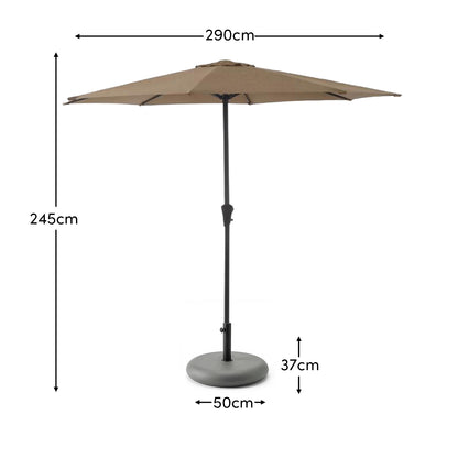 Round 3m Cappuccino Parasol with 25kg Parasol Base - Grey Concrete - Laura James