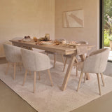 Sabina 160-240cm Whitewash Oak Extending Dining Table Set - 6 Seater - Archer Soft Beige Dining Chairs - Whitewash Legs