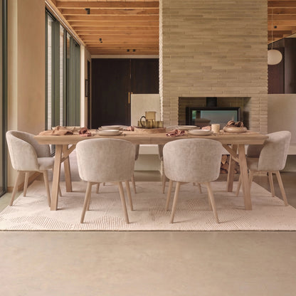 Sabina 160-240cm Whitewash Oak Extending Dining Table Set - 6 Seater - Archer Soft Beige Dining Chairs - Whitewash Legs