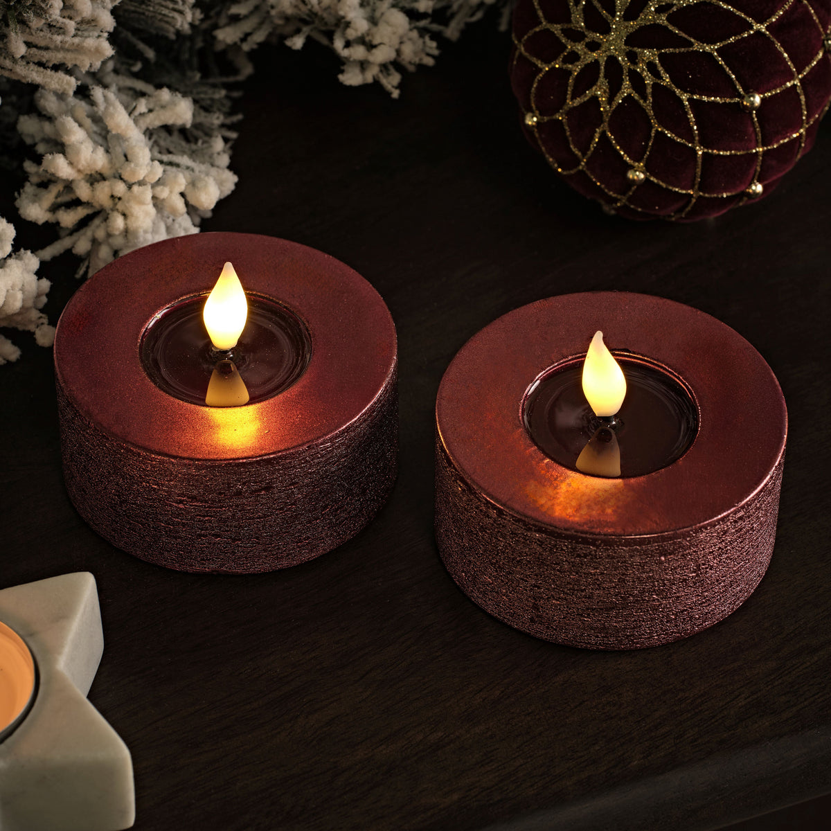 Samsta 7.5cm Battery Tealight Candles - Set of 2 - Burgundy Red - Laura James 