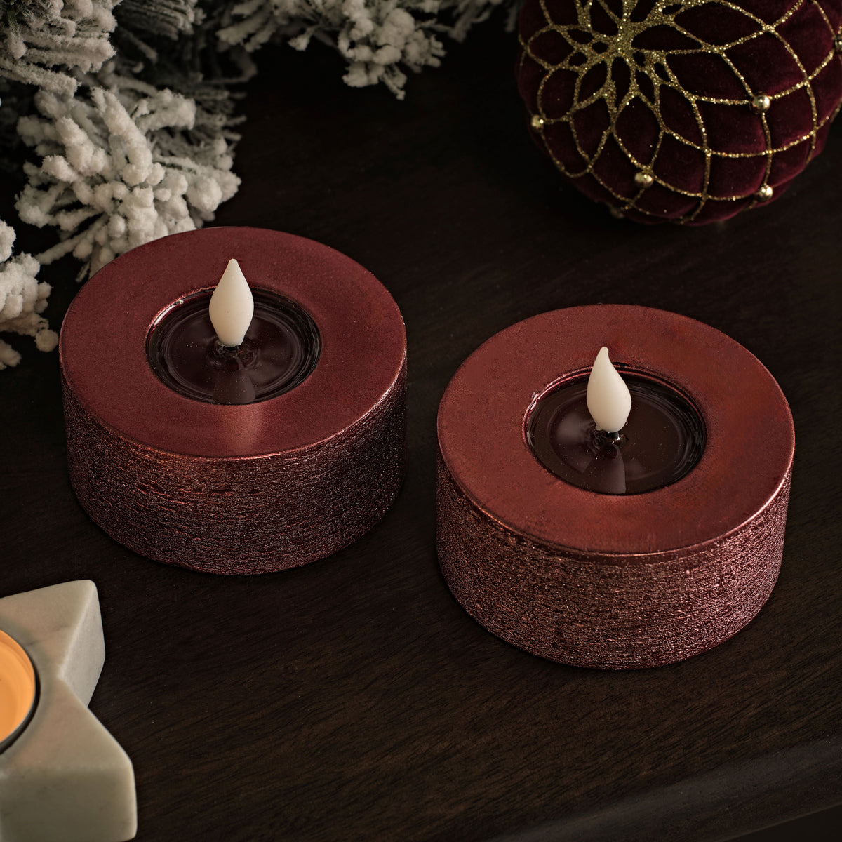 Samsta 7.5cm Battery Tealight Candles - Set of 2 - Burgundy Red - Laura James 