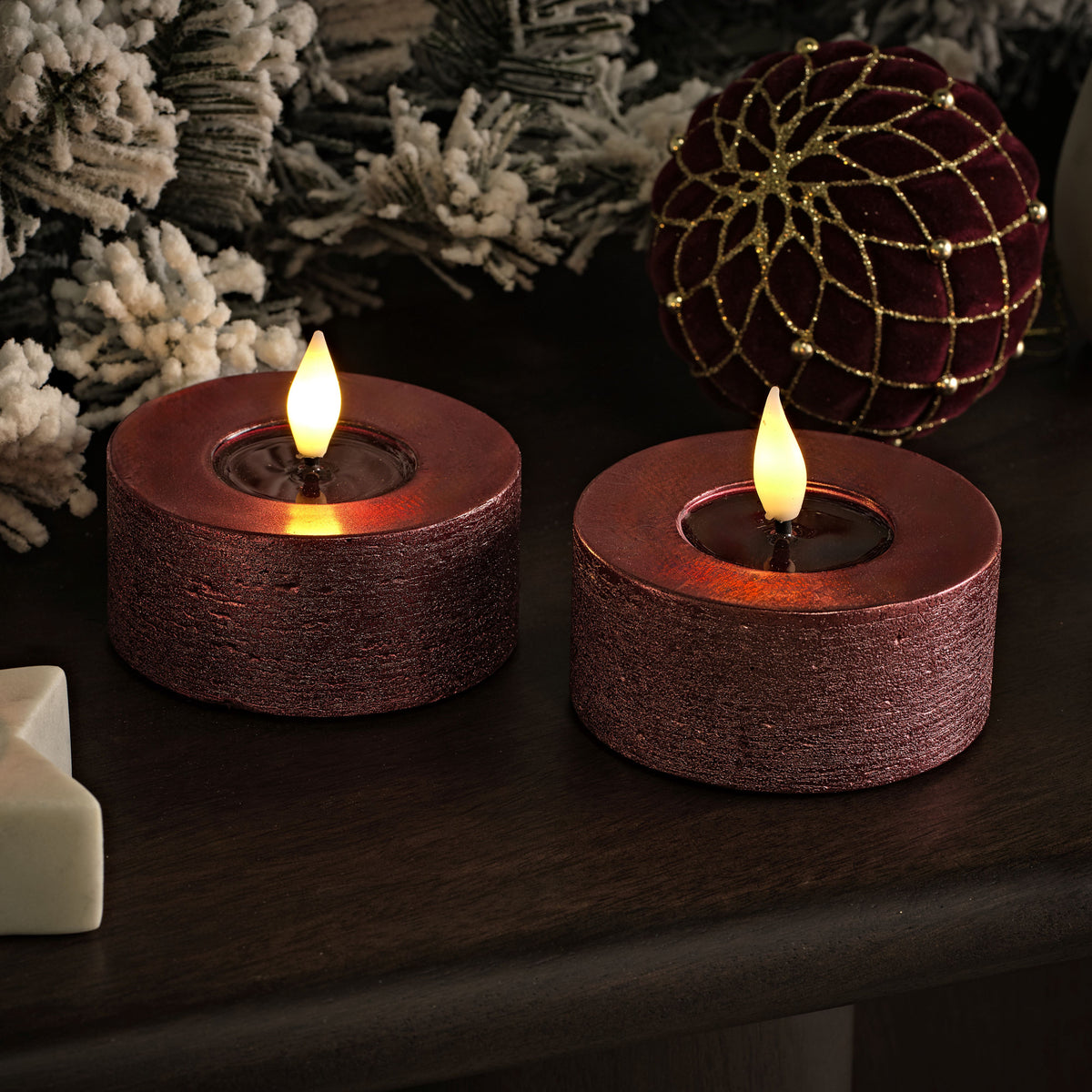 Samsta 7.5cm Battery Tealight Candles - Set of 2 - Burgundy Red - Laura James 
