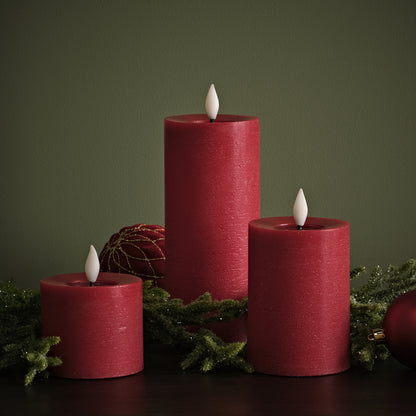 Samsta Battery Pillar Candles - Set of 3 - Christmas Red