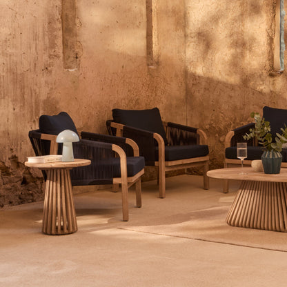 Shiro Wooden Garden Set with 3 Seater Sofa - 2 Shiro Navy Armchairs - Willow Coffee & Side Table