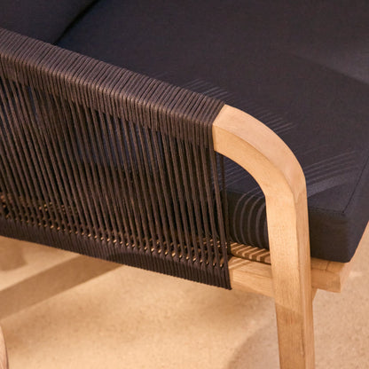 Shiro Wooden Garden Set with 3 Seater Sofa - 2 Shiro Navy Armchairs - Willow Coffee & Side Table