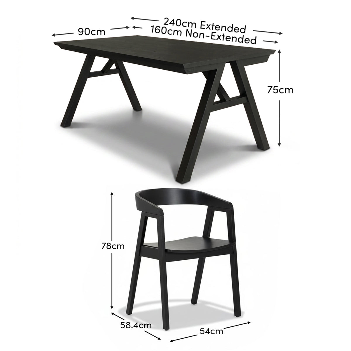 Sabina 160-240cm Black Oak Extending Dining Table Set - 6 Seater - Ella Black Oak Dining Chairs - Laura James 