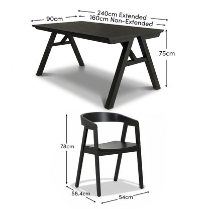 Sabina 160-240cm Black Oak Extending Dining Table Set - 6 Seater - Ella Black Oak Dining Chairs - Laura James 