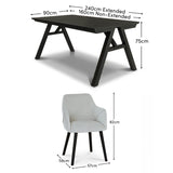 Sabina 160-240cm Black Oak Extending Dining Table Set - 6 Seater - Freya Ecru Boucle Dining Armchairs - Black Oak Legs - Laura James 