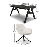 Sabina 160-240cm Black Oak Extending Dining Table Set - 6 Seater - Parker Snow White Boucle Office Chairs - Black Metal Legs - Laura James 