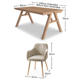 Sabina 160-240cm Whitewash Oak Extending Dining Table Set - 6 Seater - Freya Sand Dining Armchairs - Whitewash Oak Legs - Laura James 