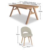 Sabina 160-240cm Whitewash Oak Extending Dining Table Set - 8 Seater - Marilyn Ecru Dining Chairs - Whitewash Oak Legs - Laura James 